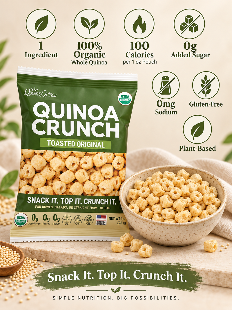 QuinoaQuill Organic Quinoa Crunch Nutrition and 1 ingredient quinoa snack