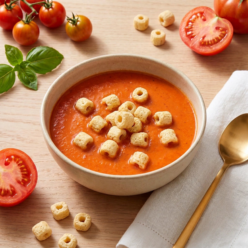Creamy Tomato Soup with QuinoaQuill Crunch