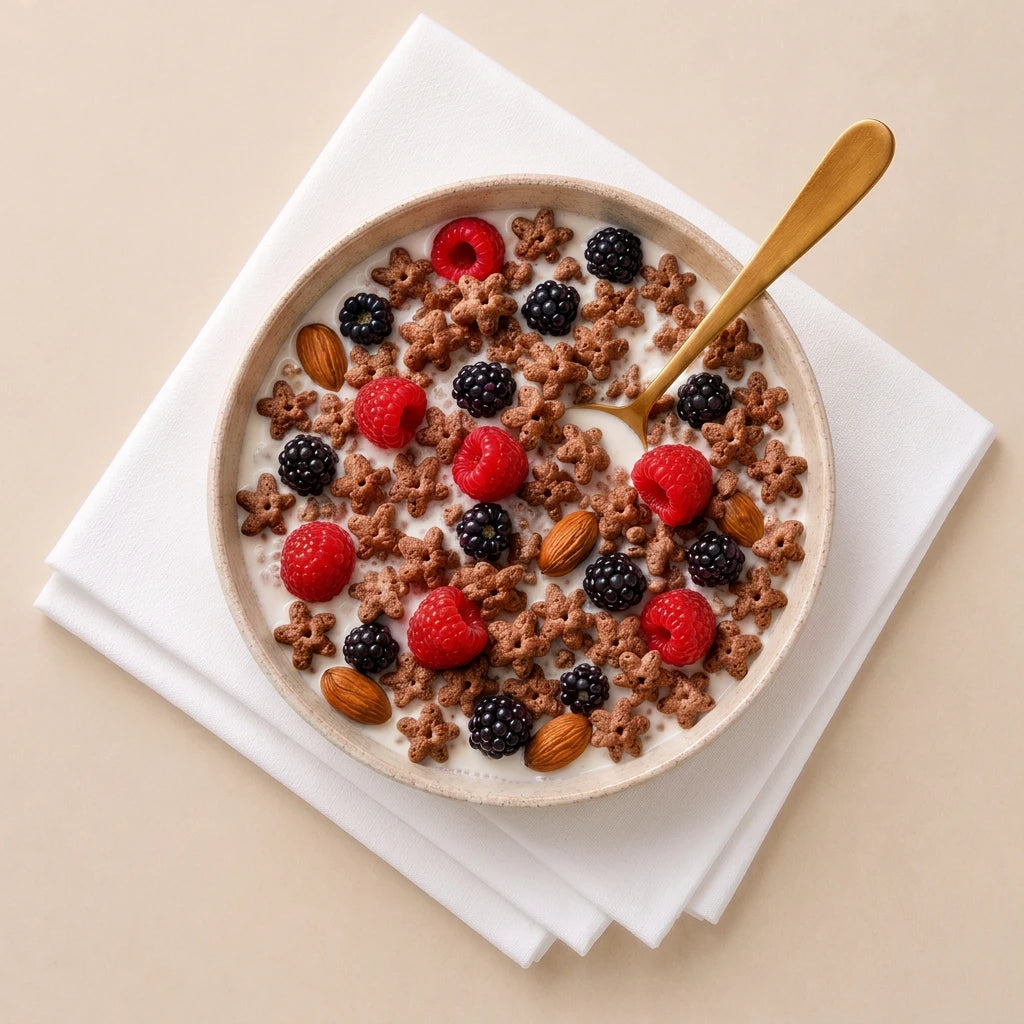 Gluten free cocoa quinoa cereal with milk