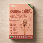Organic cinnamon quinoa cereal box by QuinoaQuill