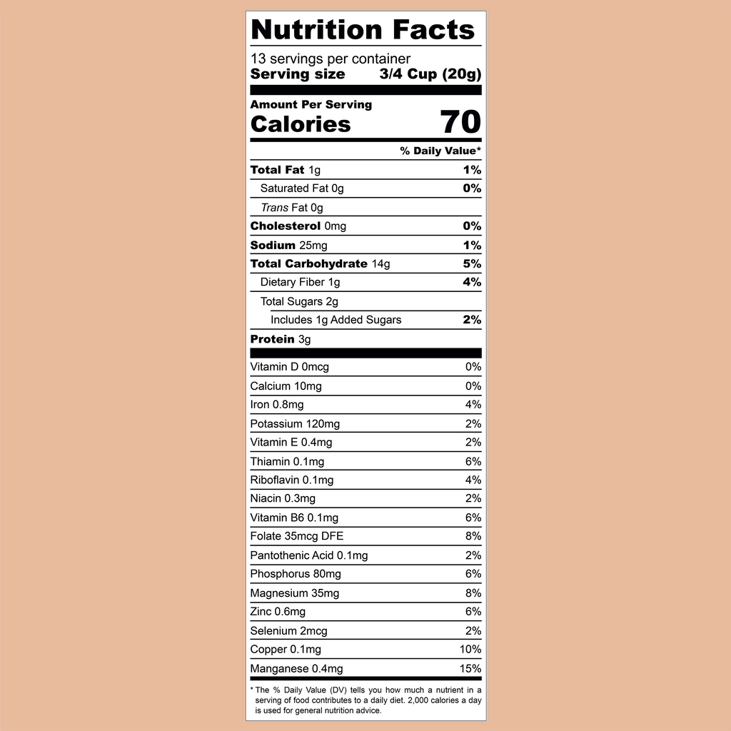 QuinoaQuill Cinnamon cereal nutrition facts label