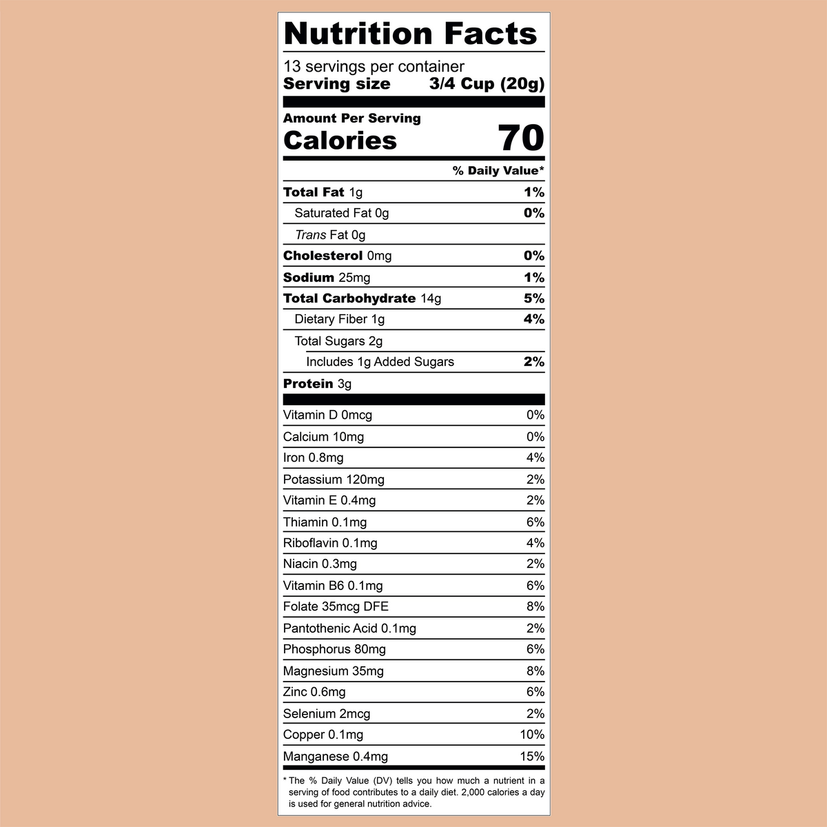 QuinoaQuill Cinnamon cereal nutrition facts label