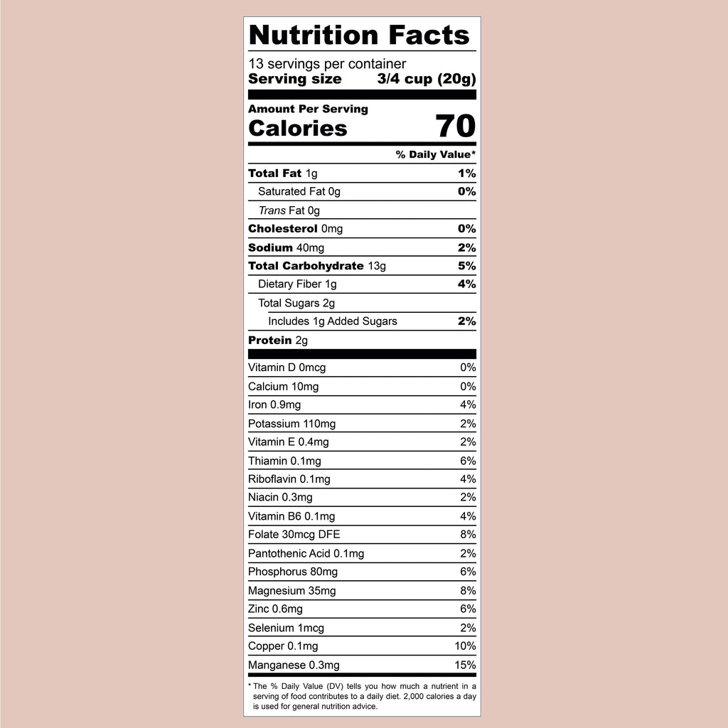 QuinoaQuill Cocoa cereal nutrition facts label