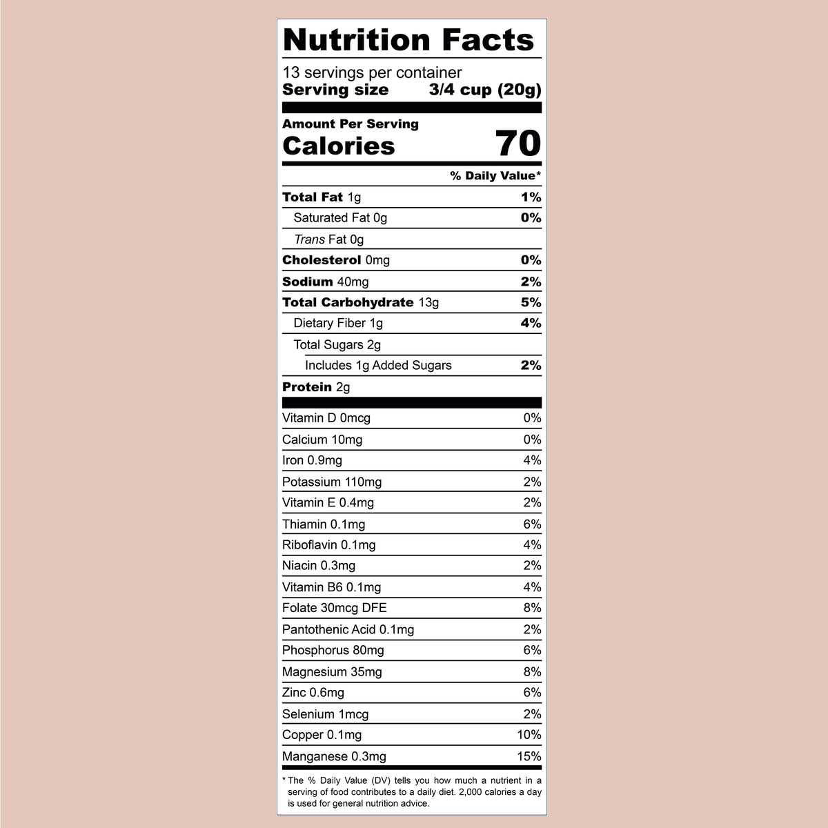 QuinoaQuill Cocoa cereal nutrition facts label