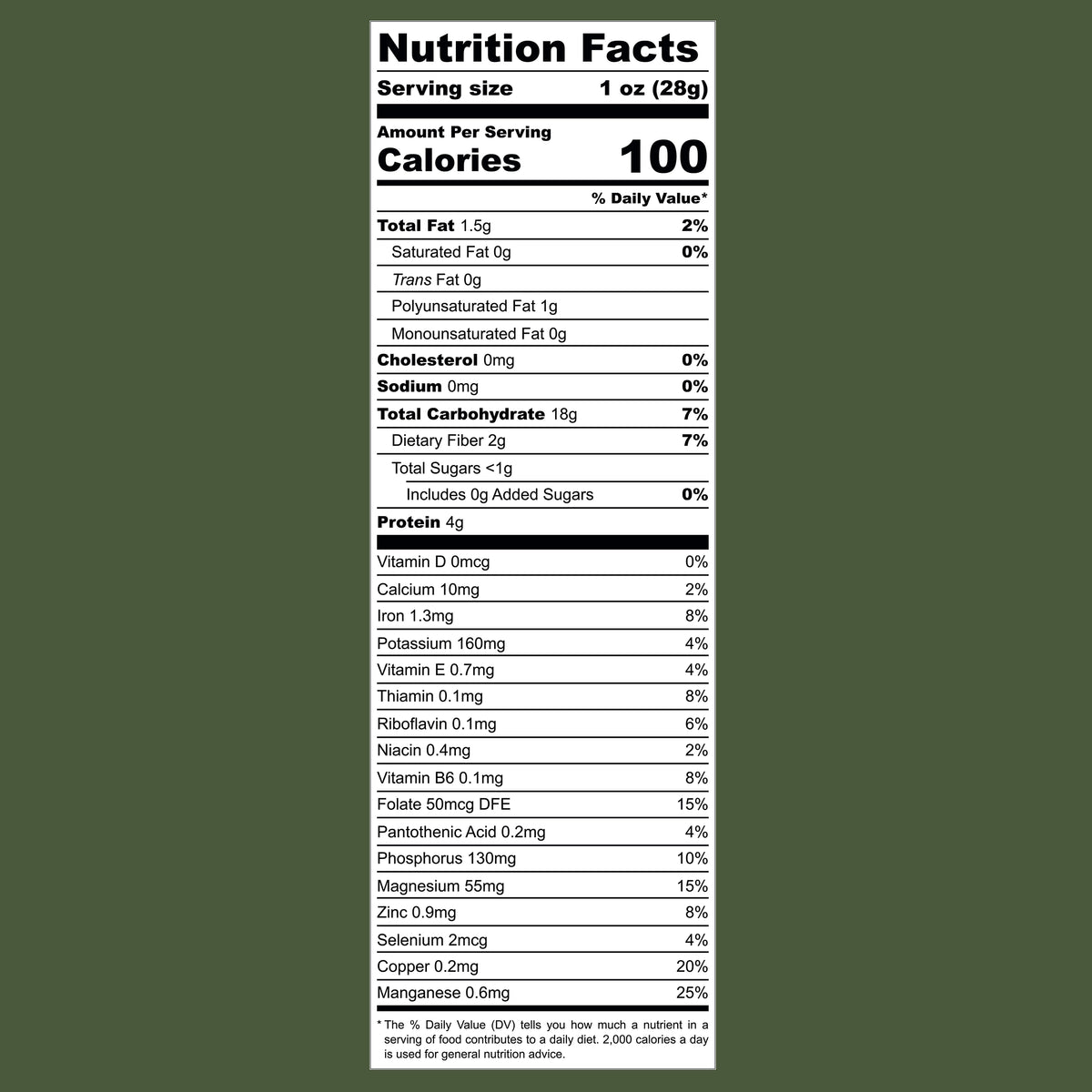 QuinoaQuill Crunch nutrition facts label